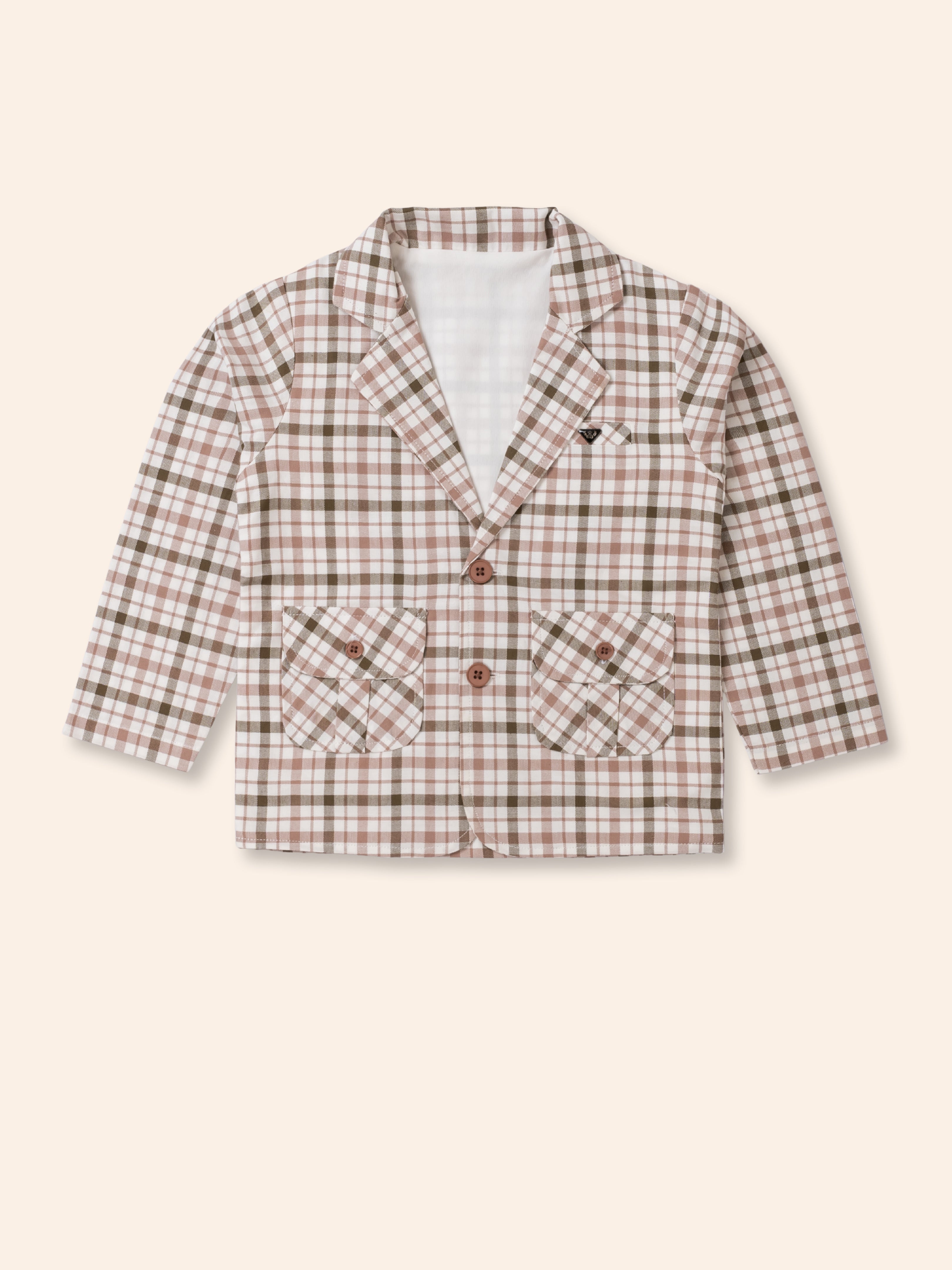 Boys' 3-Piece Brown Plaid Blazer Set