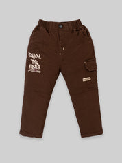 Boys Teddy Bear Printed Sweatshirt & Cargo Pants Set | Cream & Orange