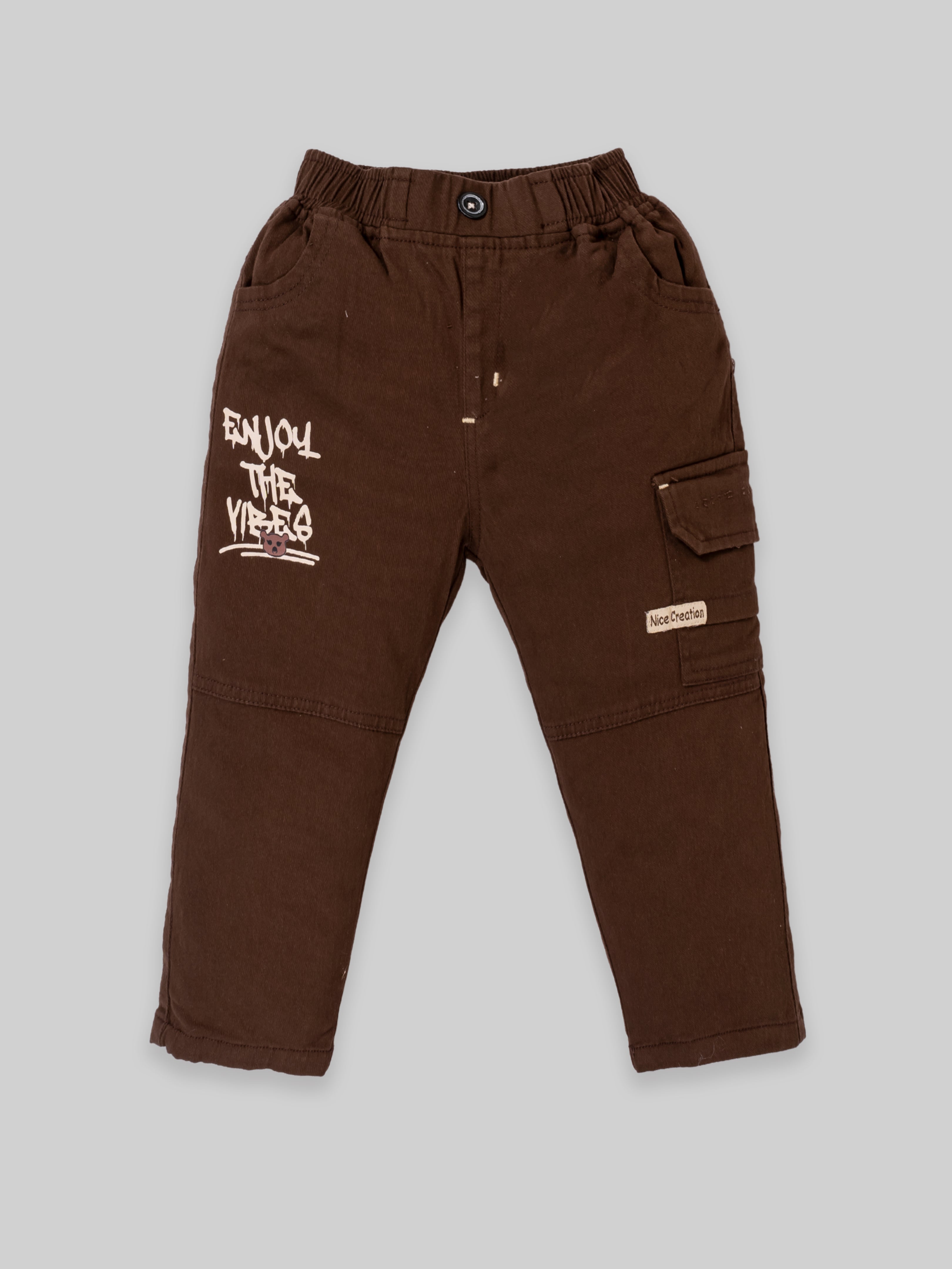 Boys Teddy Bear Printed Sweatshirt & Cargo Pants Set | Cream & Orange