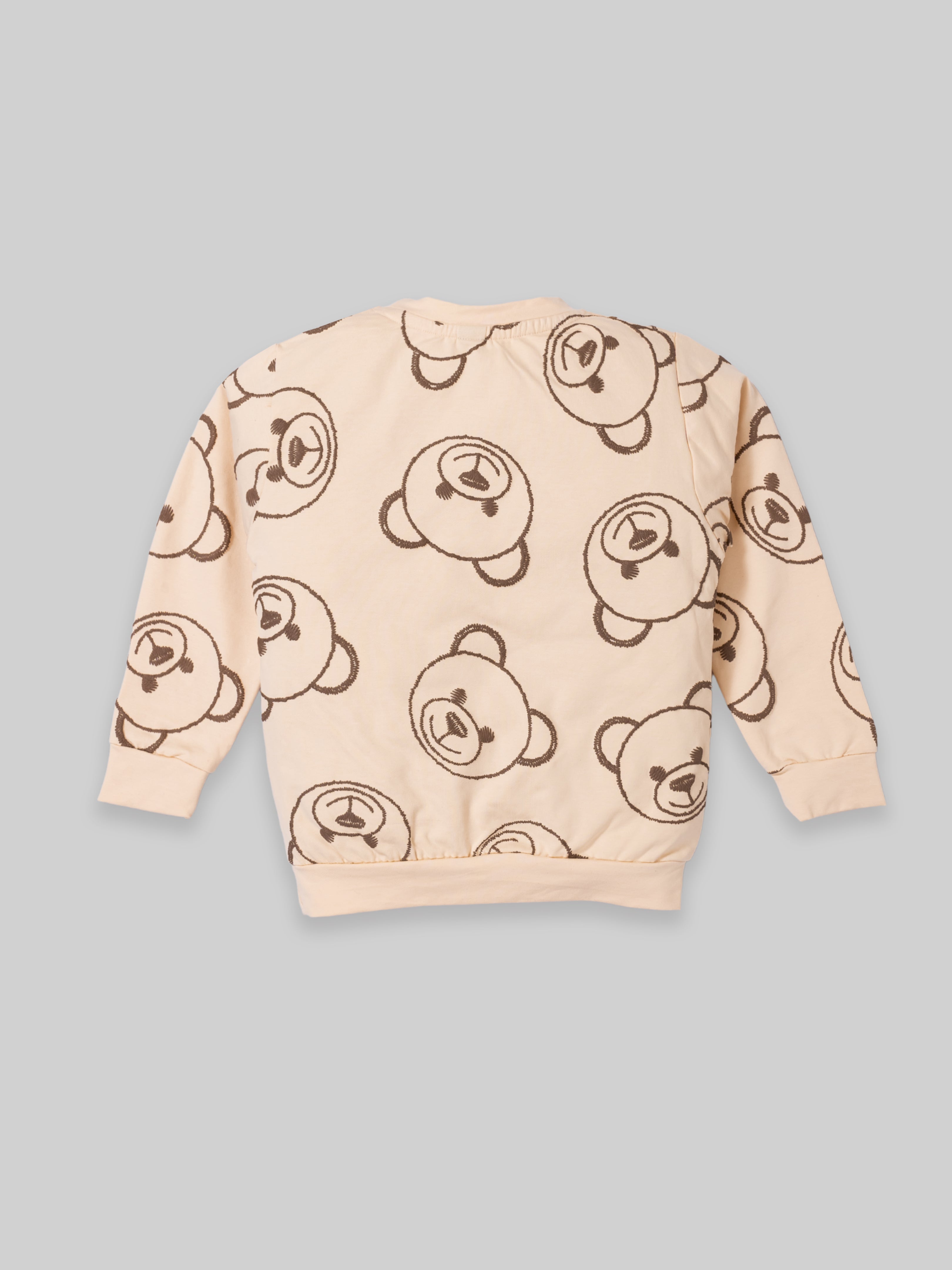 Boys Teddy Bear Printed Sweatshirt & Cargo Pants Set | Cream & Orange