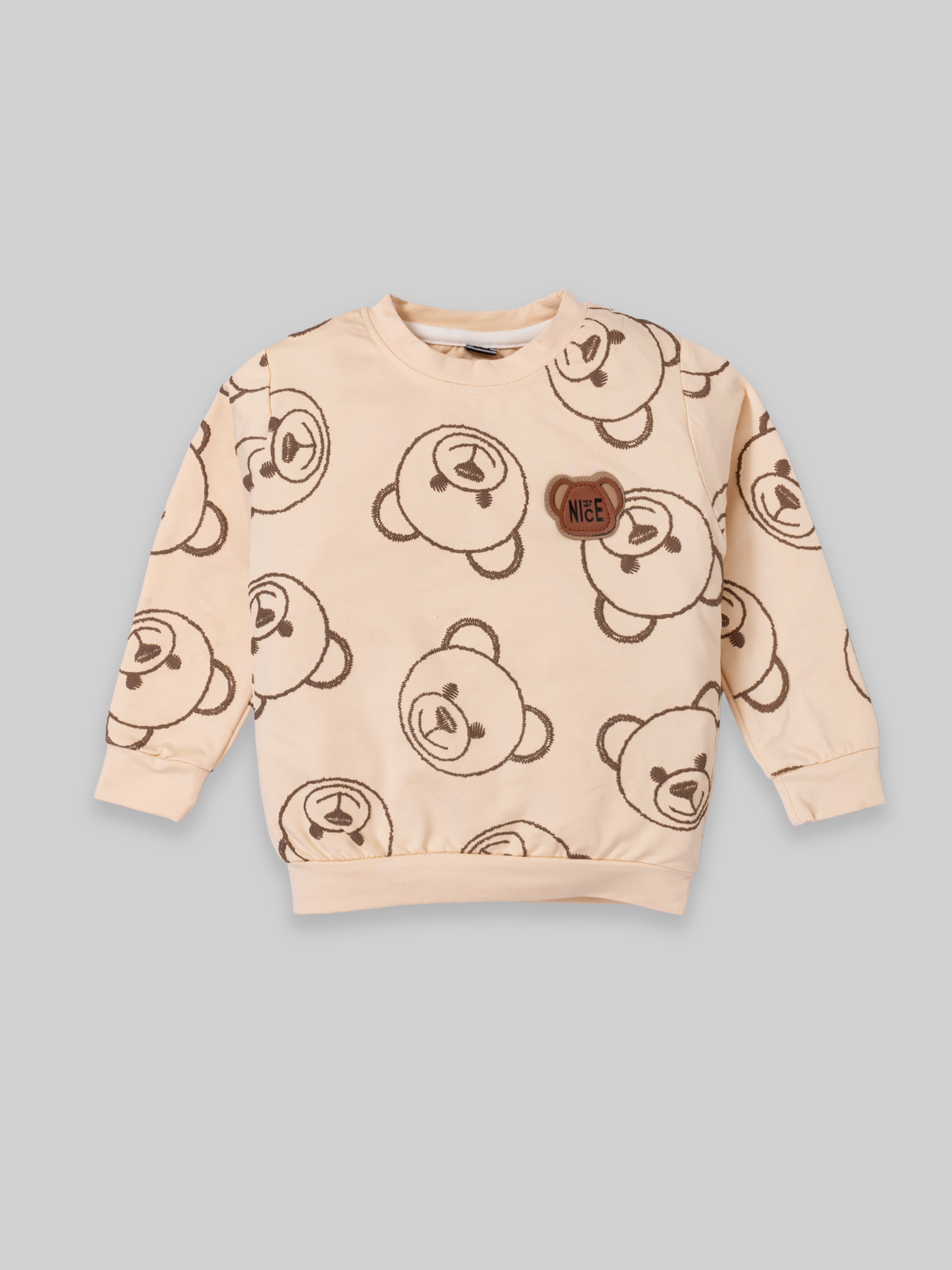 Boys Teddy Bear Printed Sweatshirt & Cargo Pants Set | Cream & Orange