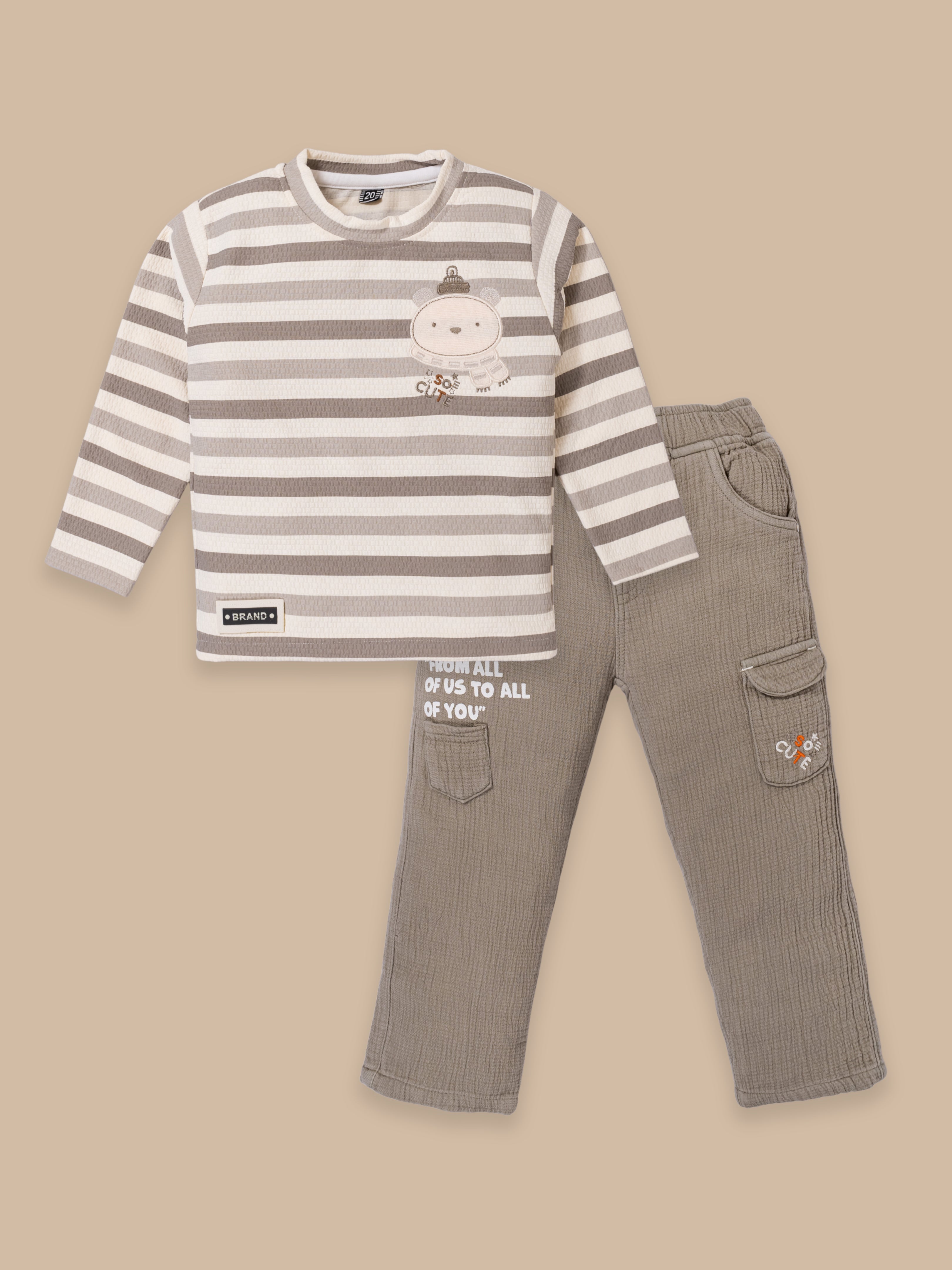 Baby & Toddler Winter Striped - Outfit Set | Grey & Mauve