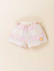 Girls Printed Knit Top with Woven Check Shorts