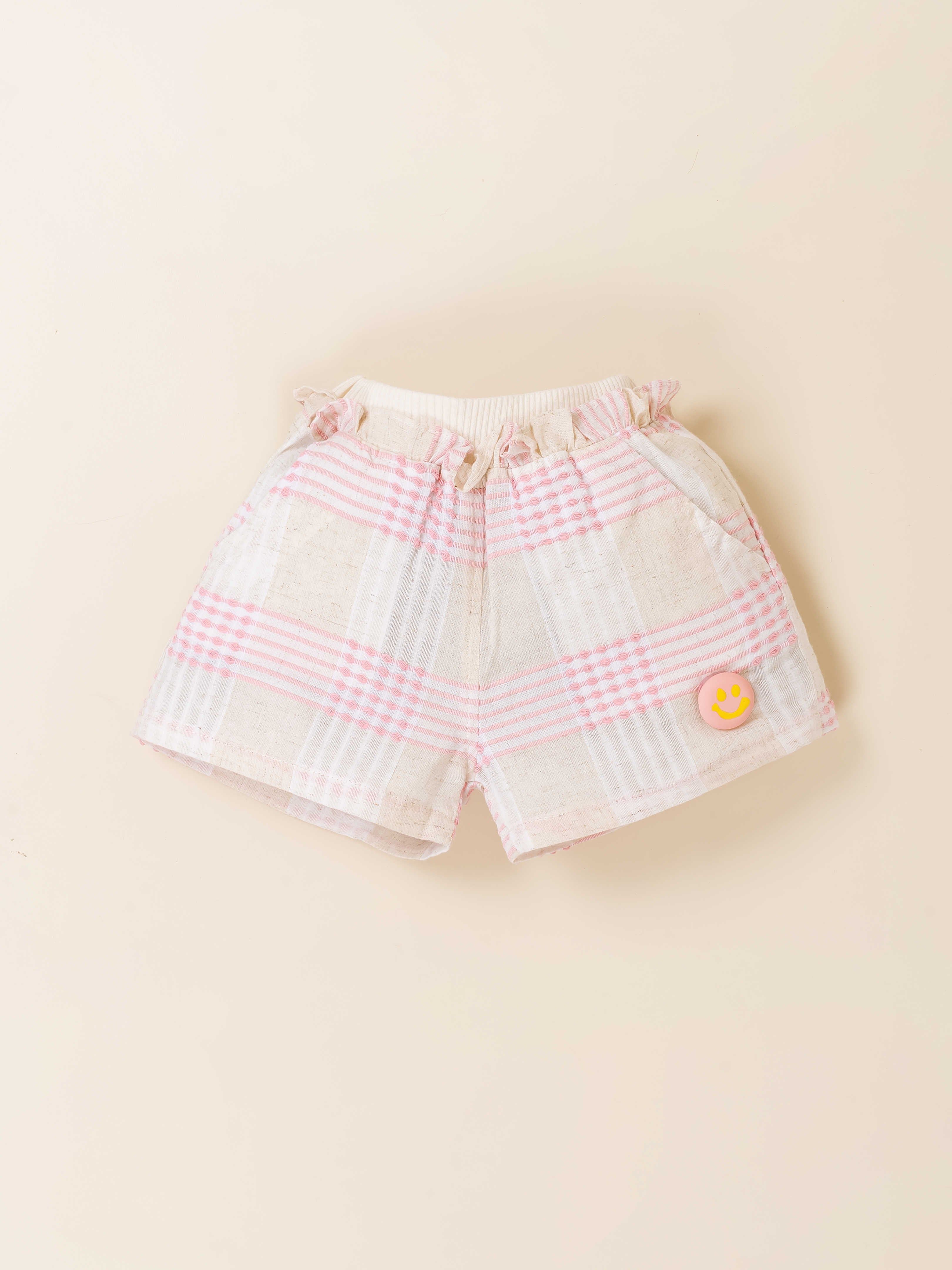 Girls Printed Knit Top with Woven Check Shorts