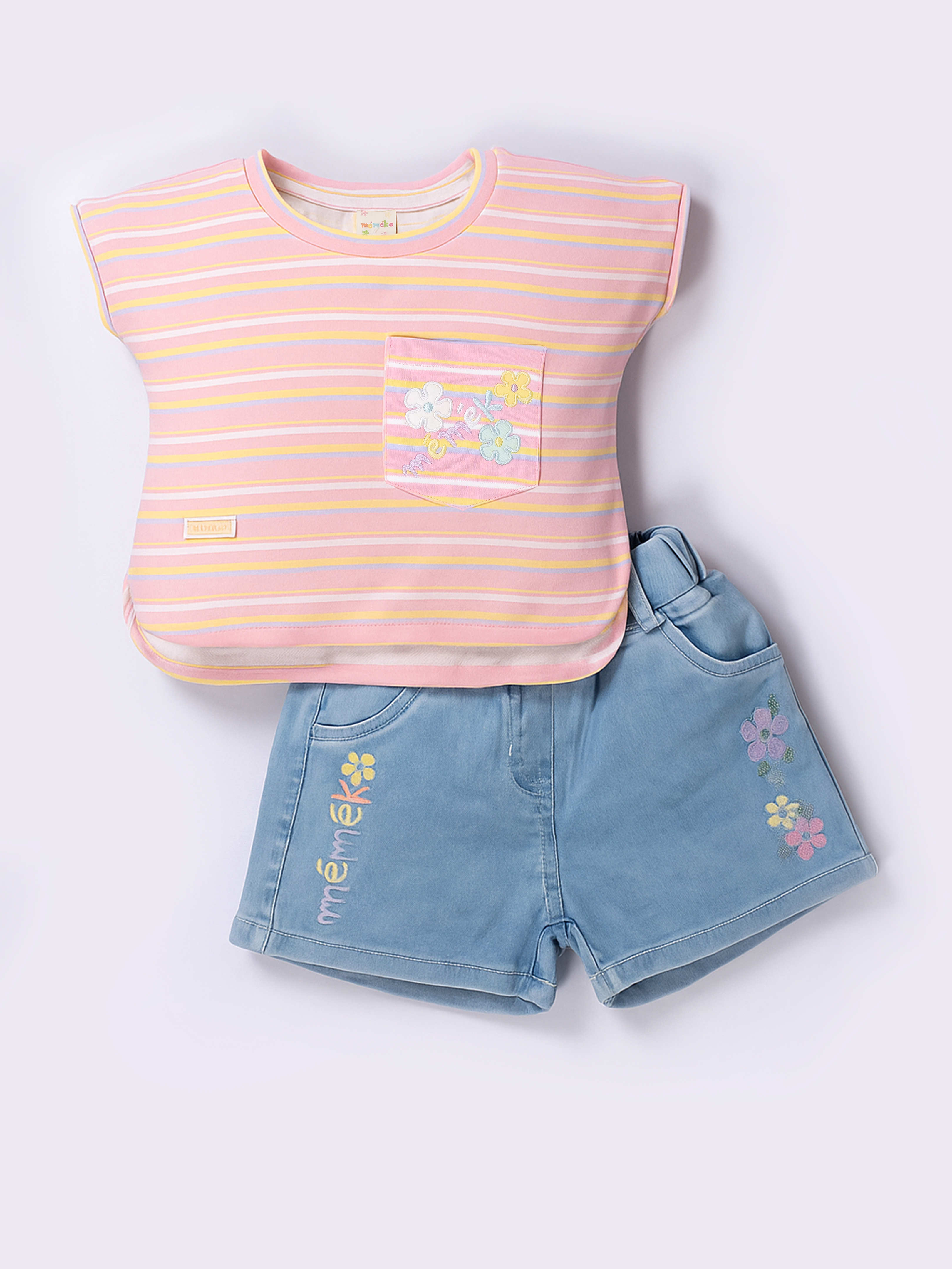Striped T-Shirt and Denim Shorts Set
