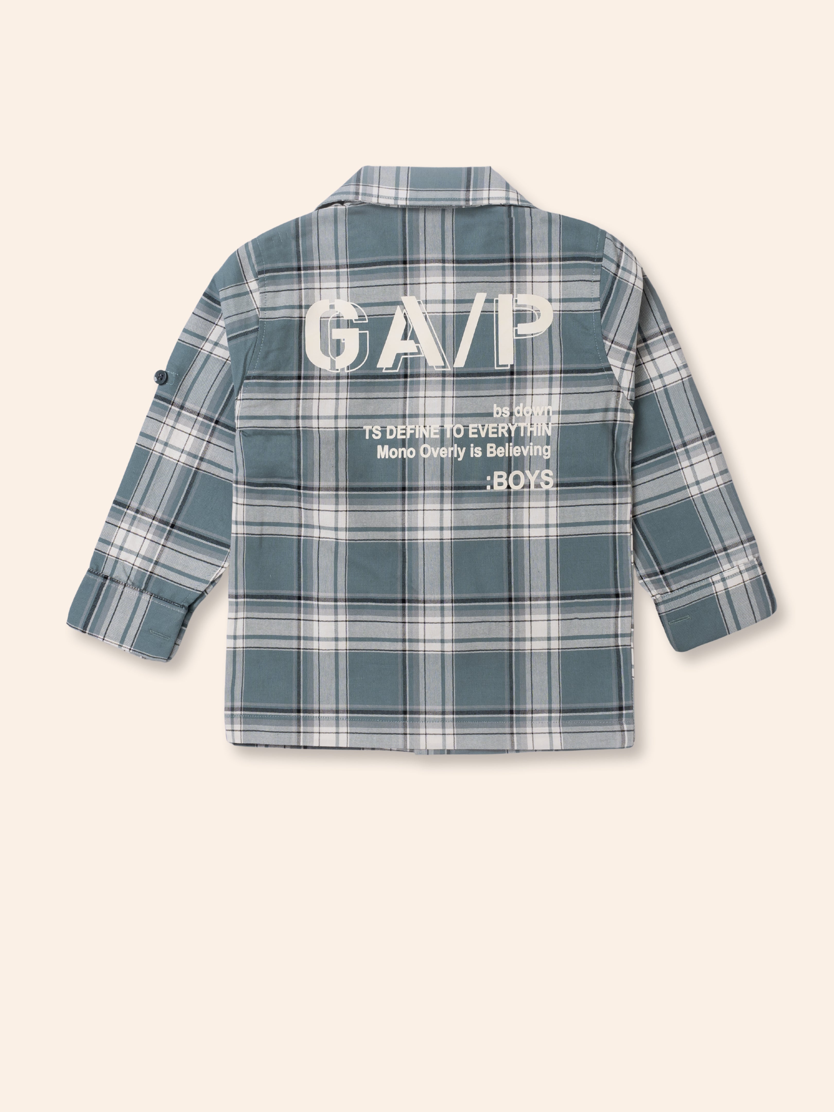 Stylish Toddler Boy Outfit – Plaid Shirt Jacket, Pants & Graphic T-Shirt