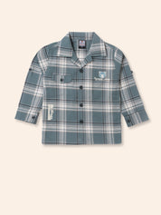 Stylish Toddler Boy Outfit – Plaid Shirt Jacket, Pants & Graphic T-Shirt