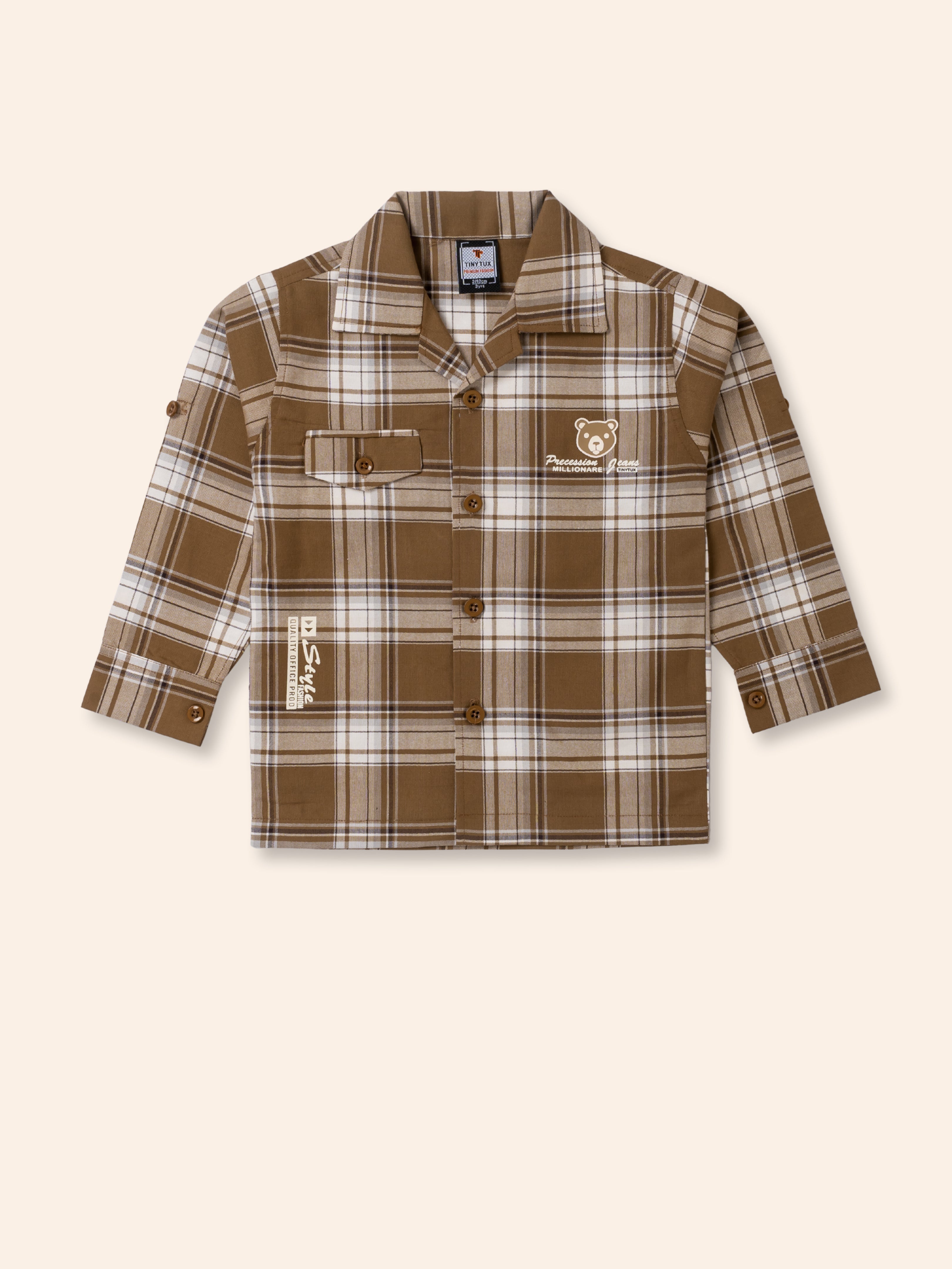 Stylish Toddler Boy Outfit – Plaid Shirt Jacket, Pants & Graphic T-Shirt