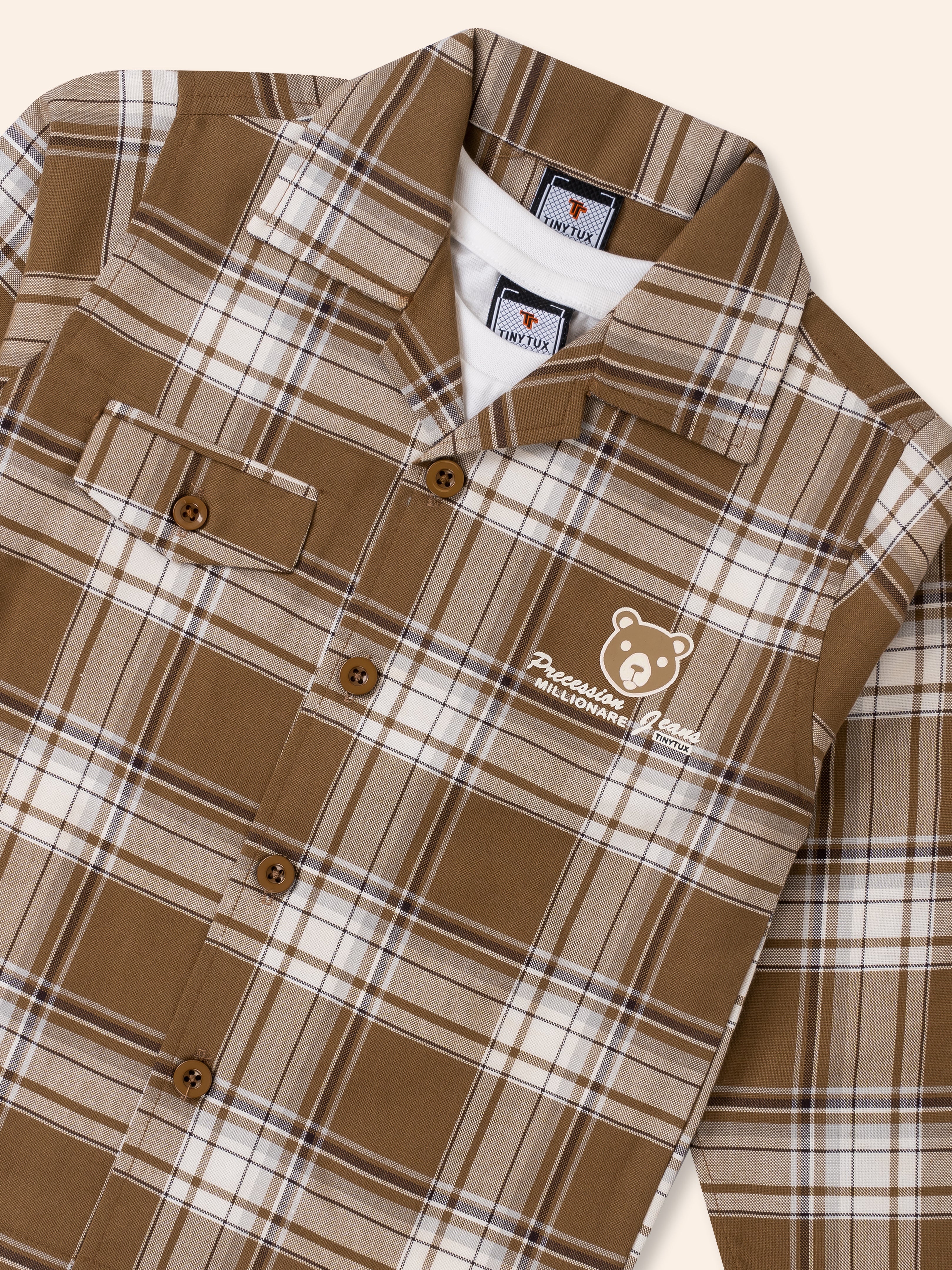 Stylish Toddler Boy Outfit – Plaid Shirt Jacket, Pants & Graphic T-Shirt