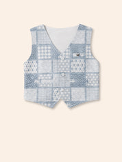 Toddler Boy Gentleman Outfit – Printed Shirt, Vest and Bow Tie Set