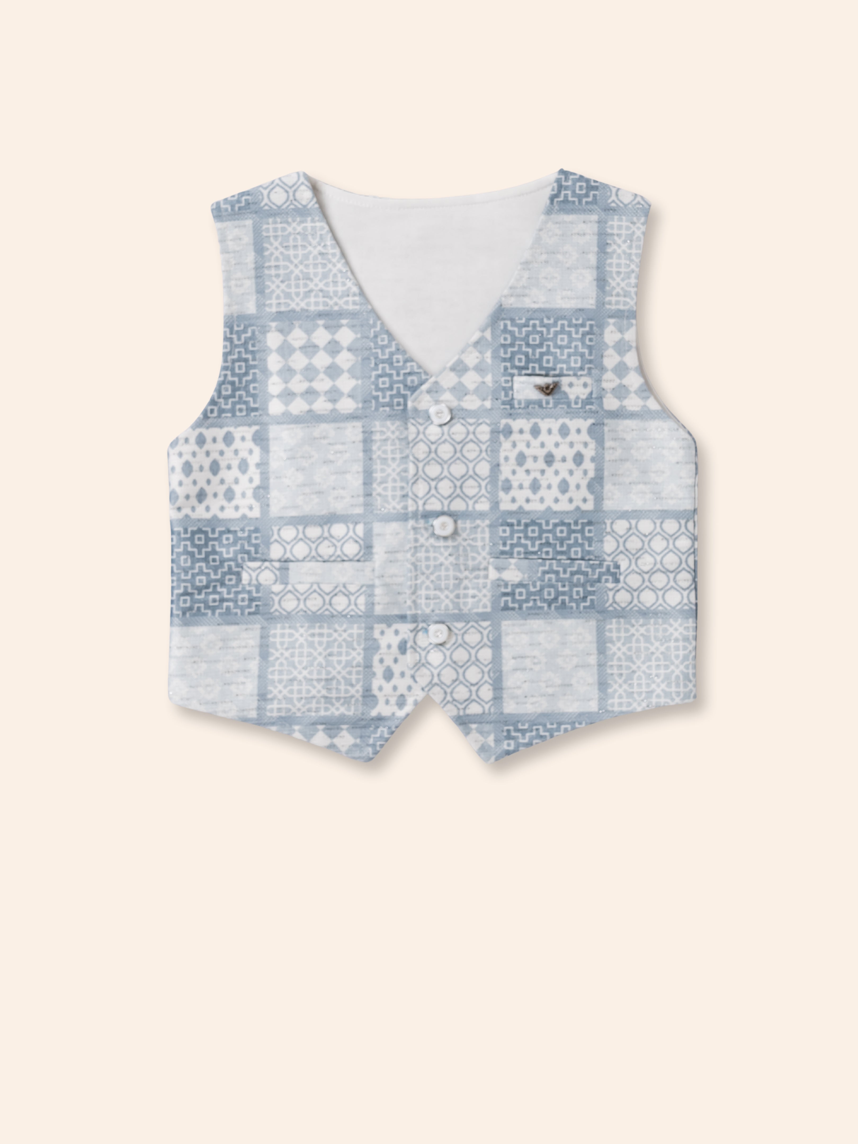 Toddler Boy Gentleman Outfit – Printed Shirt, Vest and Bow Tie Set