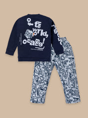 Boys Winter Outfit Set – Warm Sweatshirt & Pant | Navy & Brown