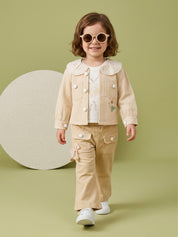 Girls Jacket, Sleeveless Top & Wide Leg Pants Set