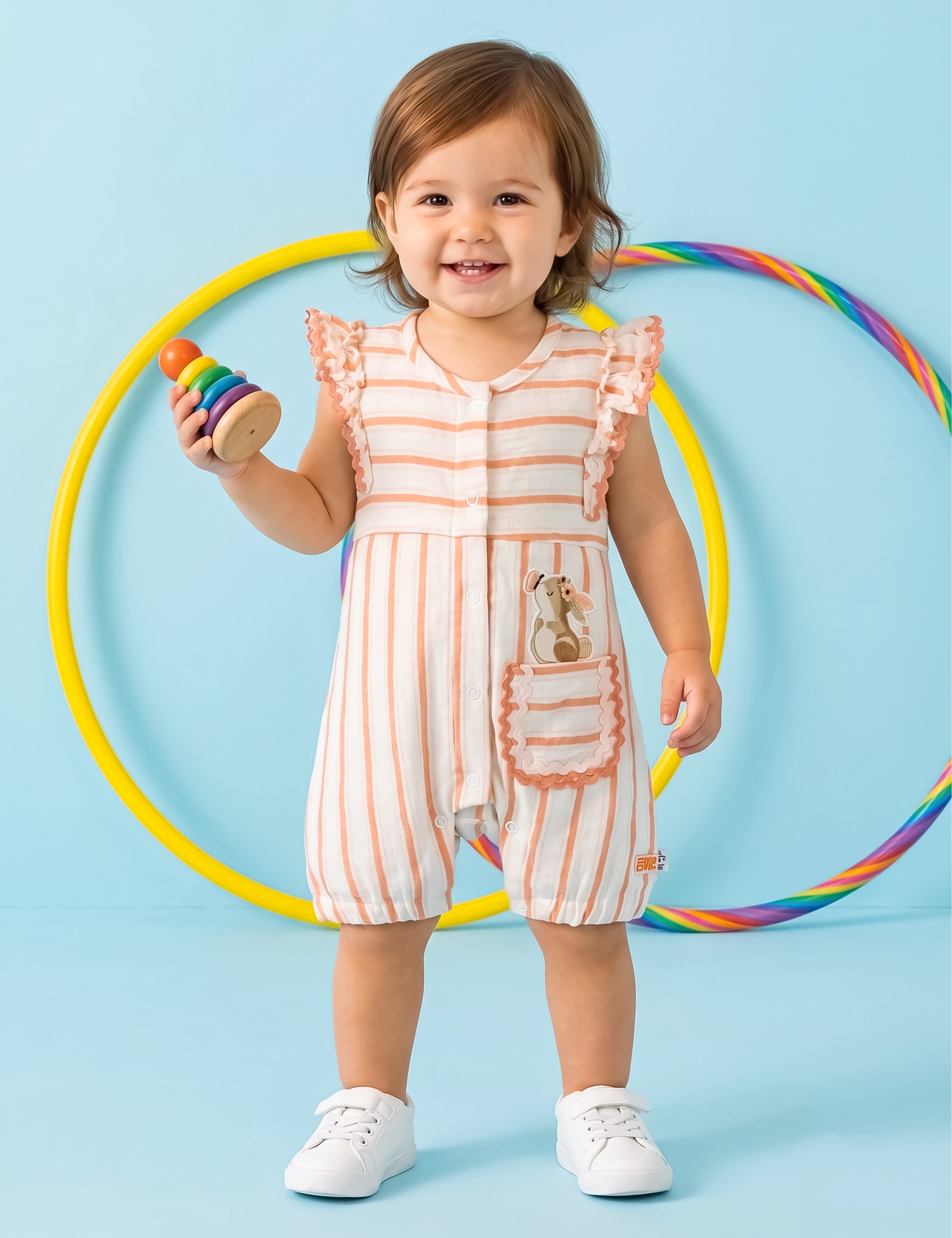 Baby Girls Striped Bunny Jumpsuit Dress