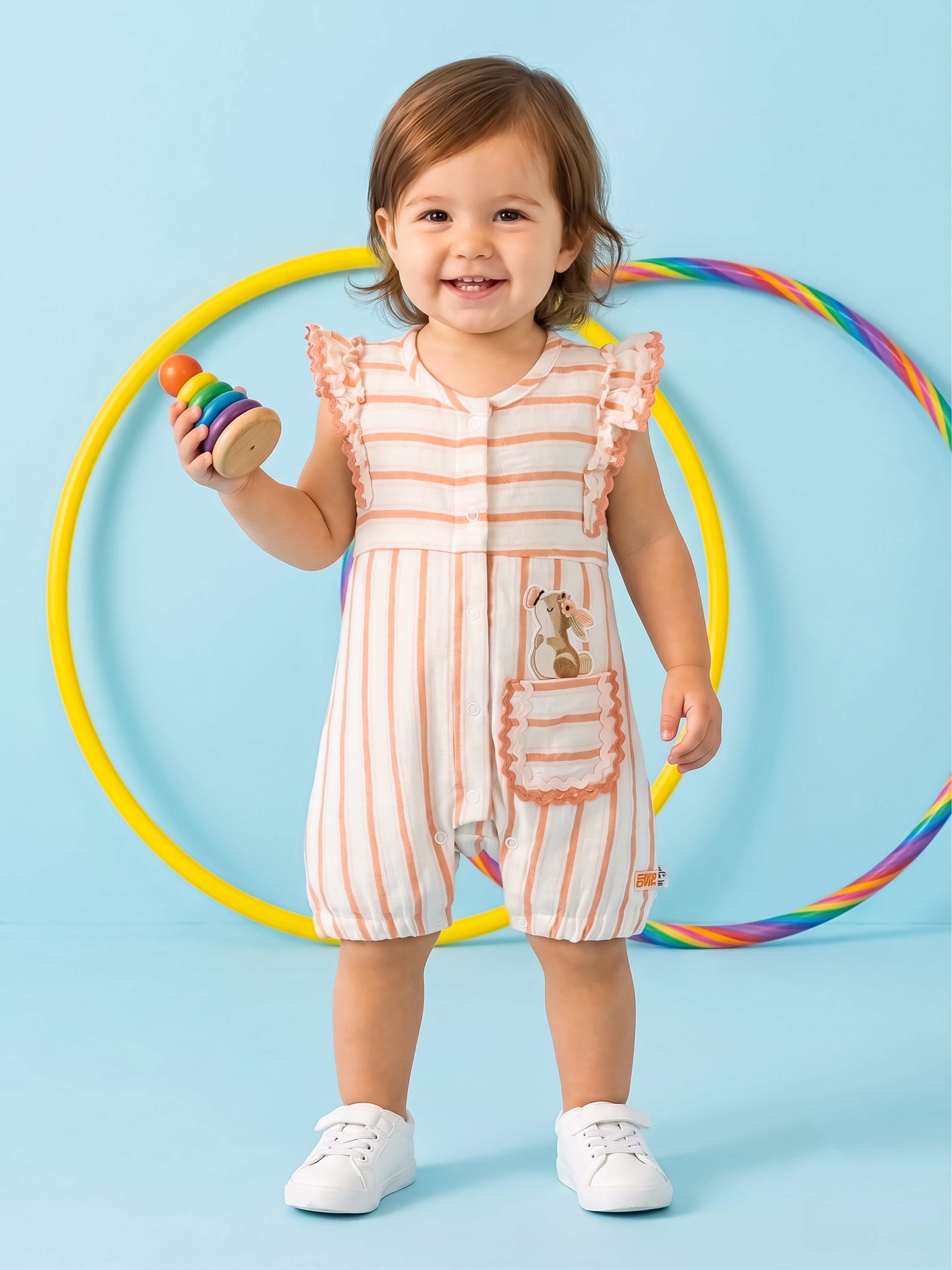 Baby Girls Striped Bunny Jumpsuit Dress