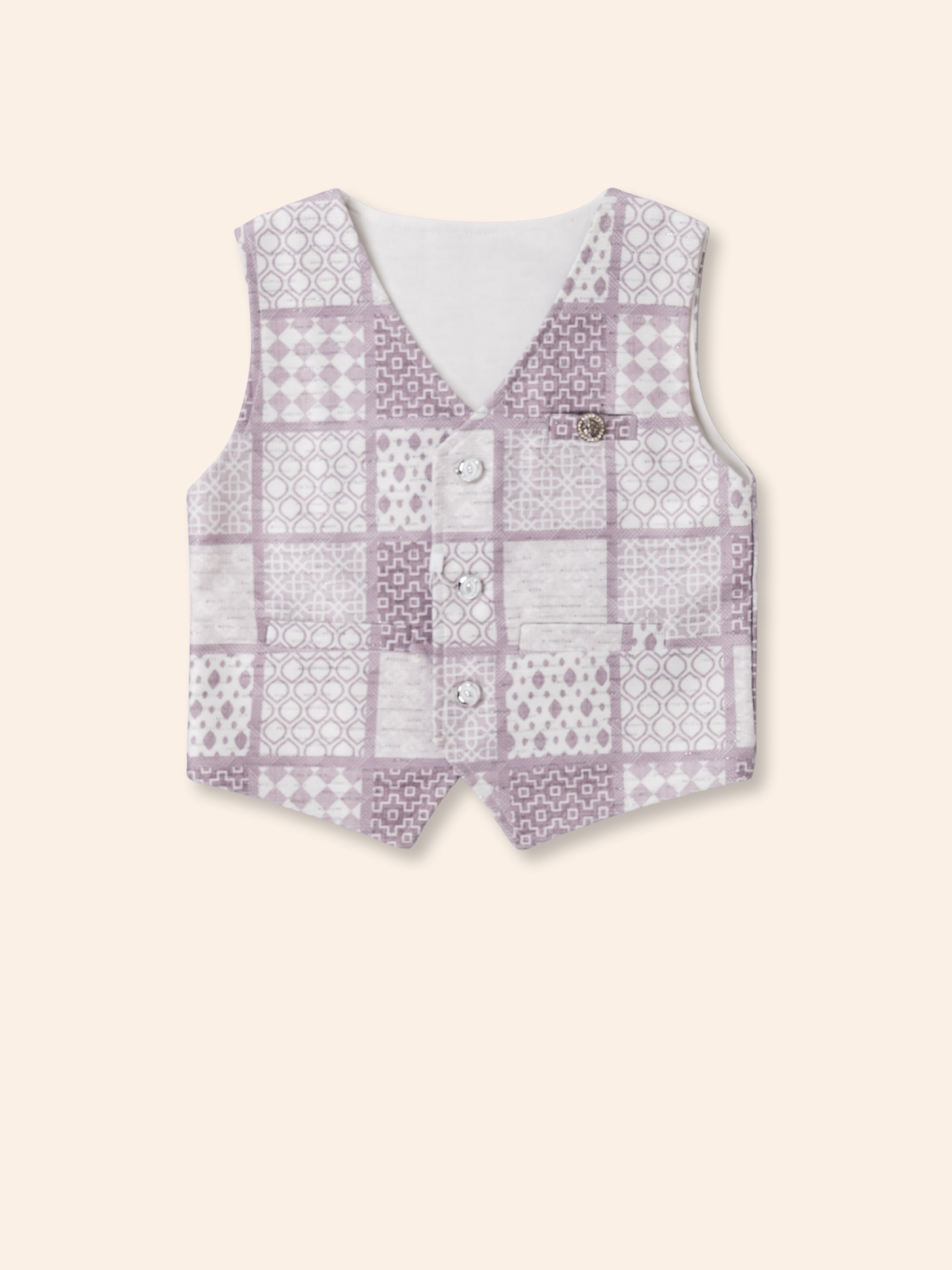 Toddler Boy Gentleman Outfit – Printed Shirt, Vest and Bow Tie Set