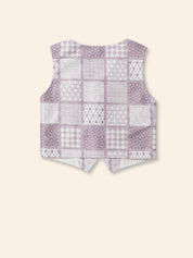 Toddler Boy Gentleman Outfit – Printed Shirt, Vest and Bow Tie Set