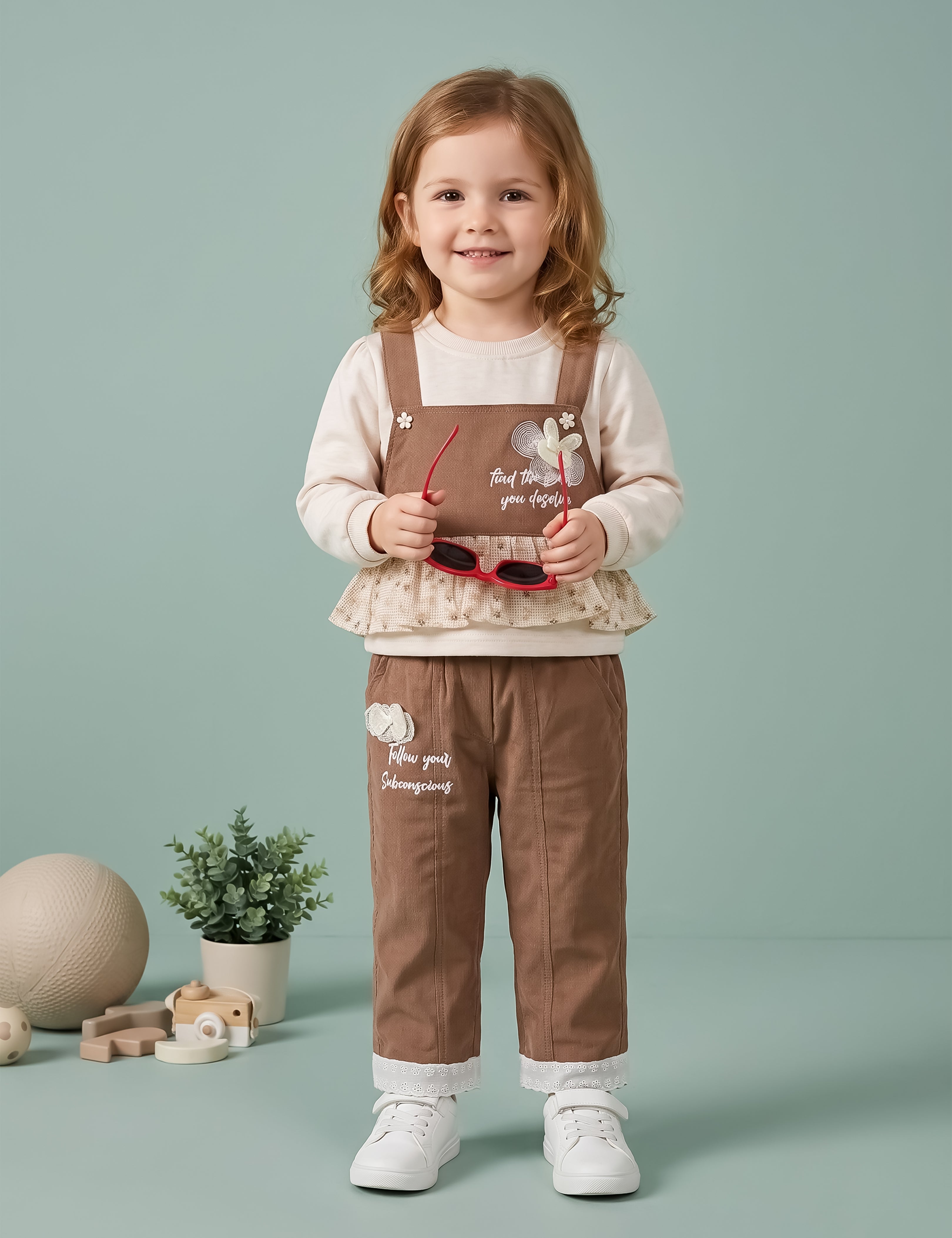 Girls Top and Wide Leg Pant with Sleeveless Overlay