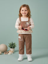 Girls Top and Wide Leg Pant with Sleeveless Overlay