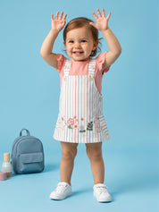 Baby Girls Sweet Bunny Pastel Stripe Overall Dress