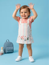 Baby Girls Sweet Bunny Pastel Stripe Overall Dress