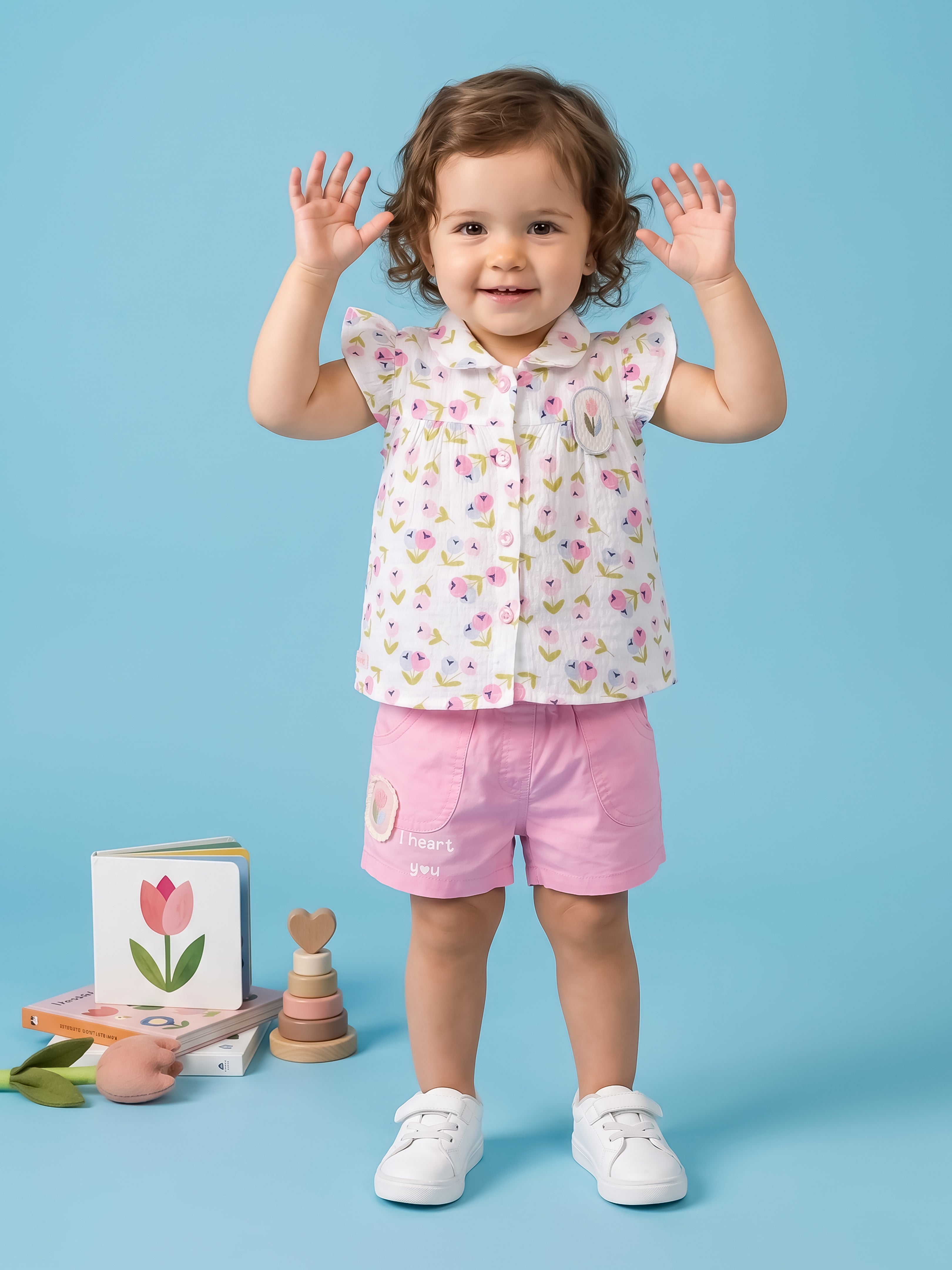 Baby Girls Collar Top and Shorts Clothing Set