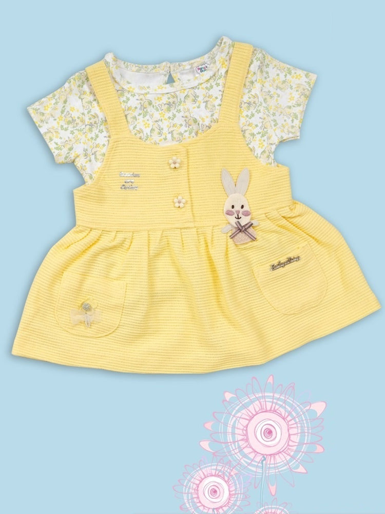 Baby's Day Infant Girls Printed Cotton Dungaree With Top & Brief