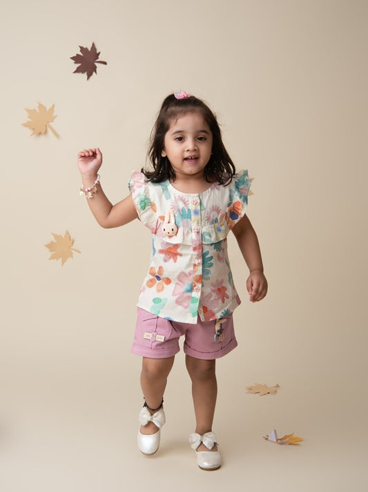 KETI MINI Floral Printed Sleeveless Top & Shorts Clothing Set