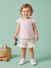 Toddler Girls Embroidered Ruffle Top and Shorts