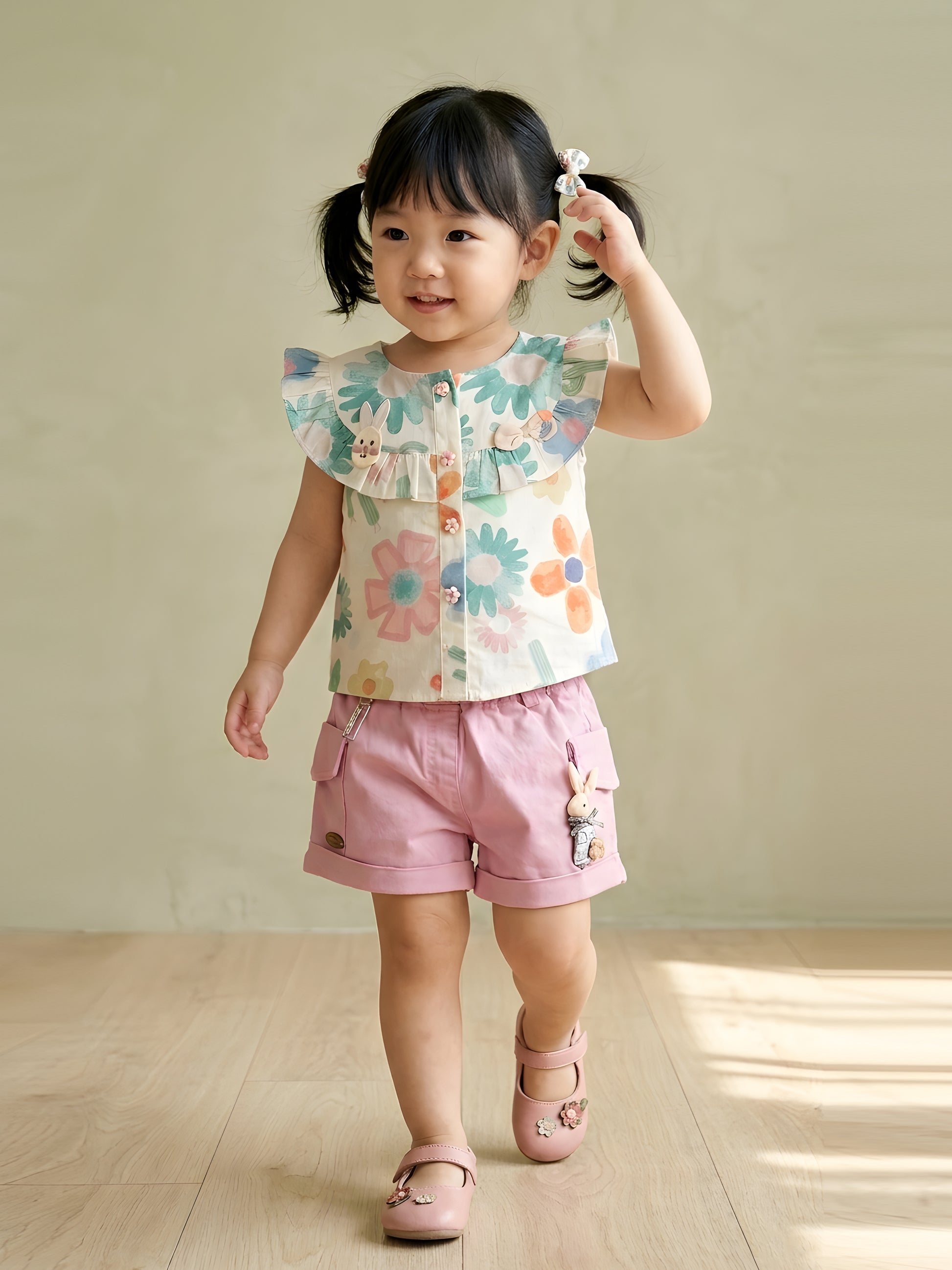 Floral Printed Sleeveless Top & Shorts Clothing Set