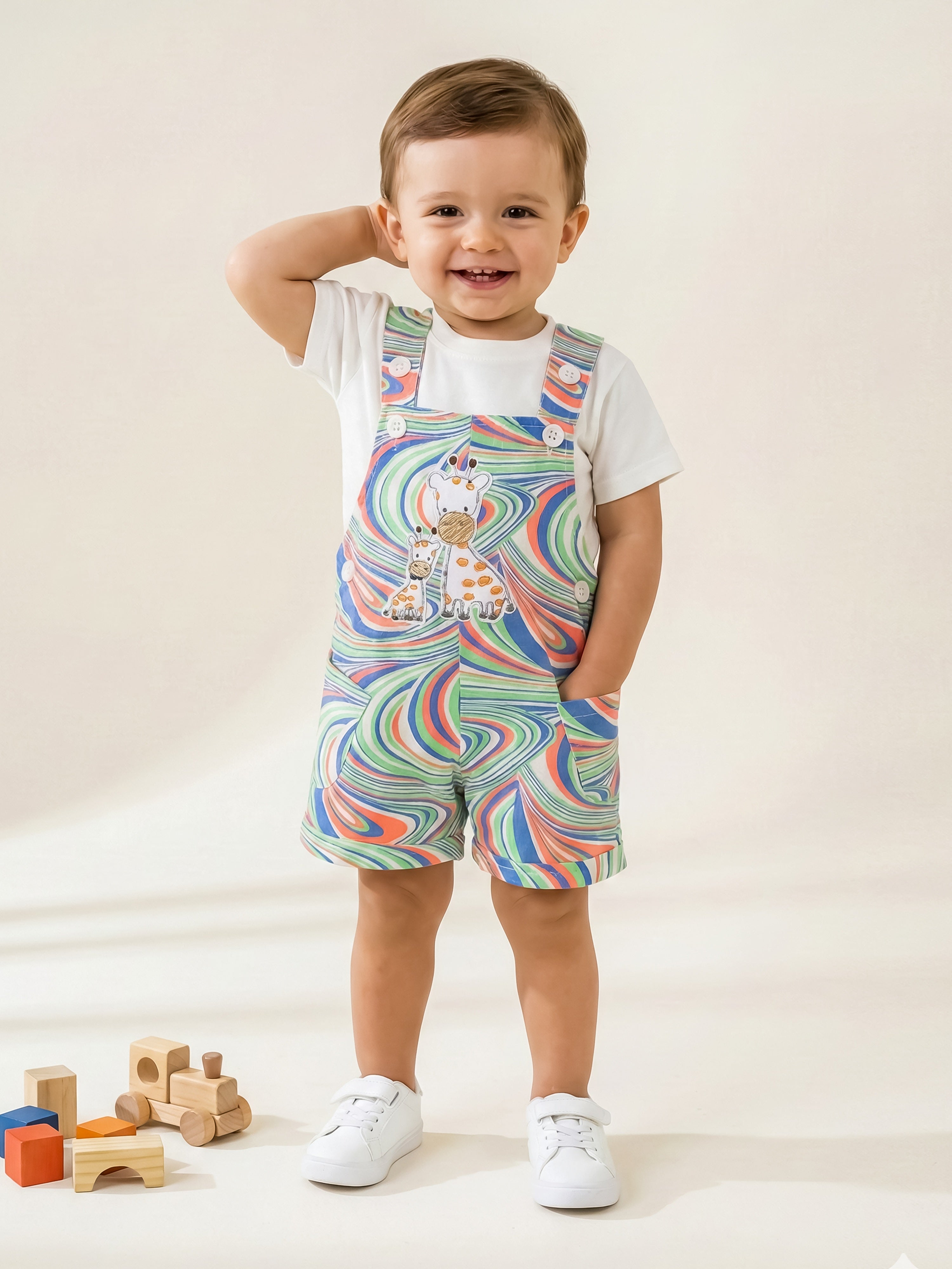 Toddler Boys’ Psychedelic Swirl Giraffe Overall Set