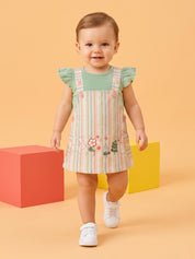 Baby Girls Sweet Bunny Pastel Stripe Overall Dress