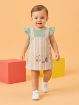 Baby Girls Sweet Bunny Pastel Stripe Overall Dress