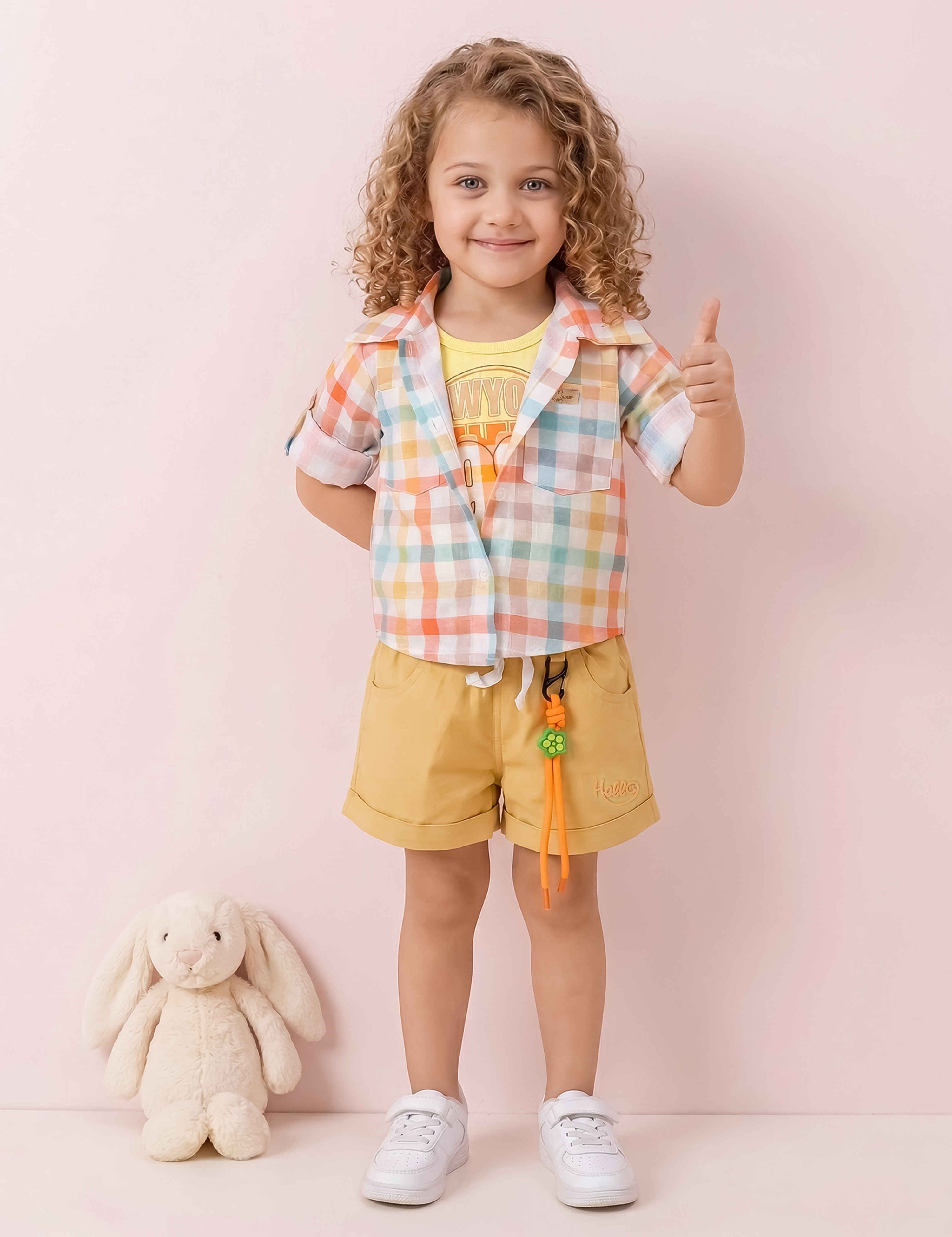 Girls' Shirt with inner and Cotton Shorts Set