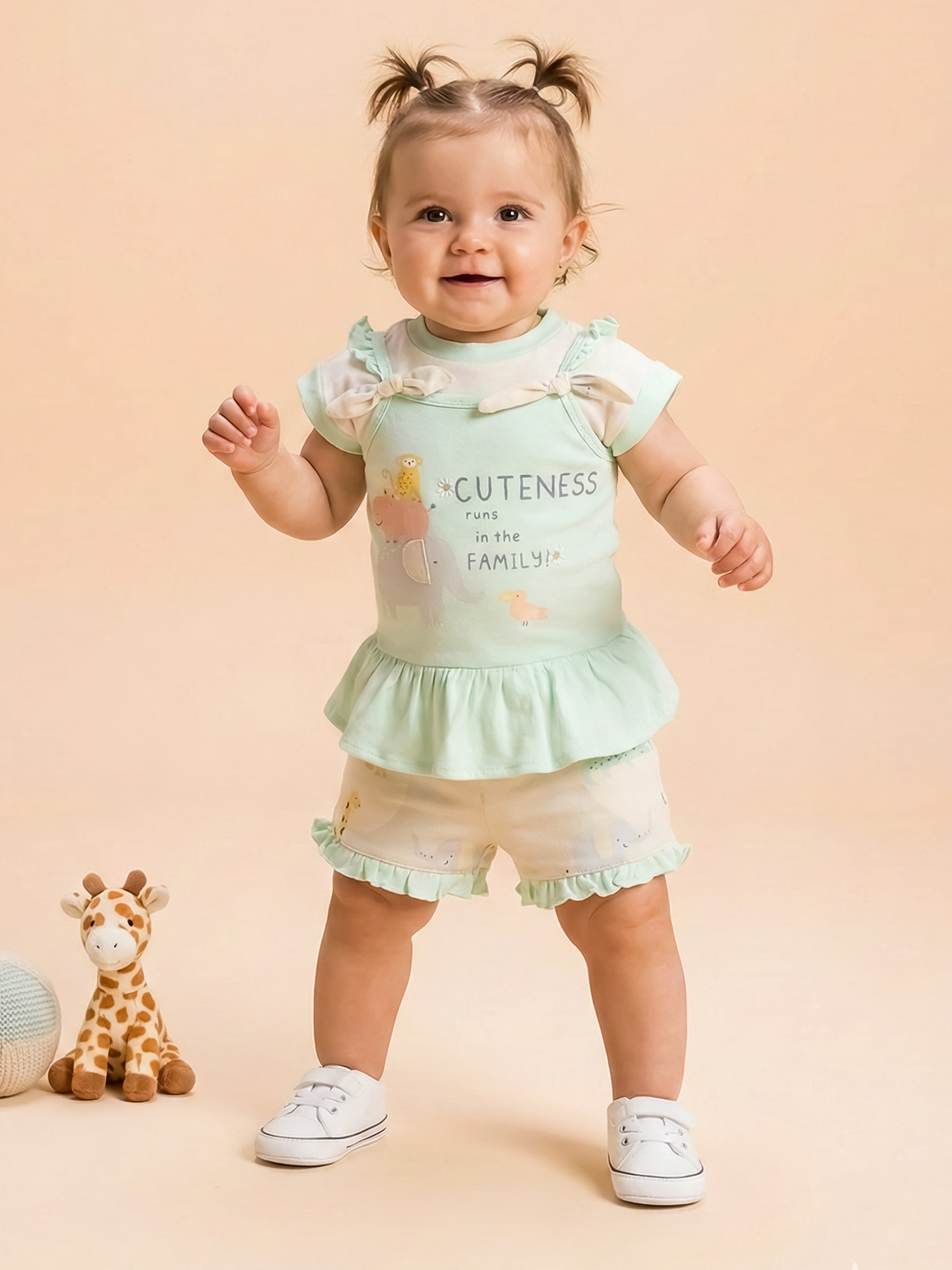 Baby Girl Clothing Set with Top, Shorts & Bodysuit