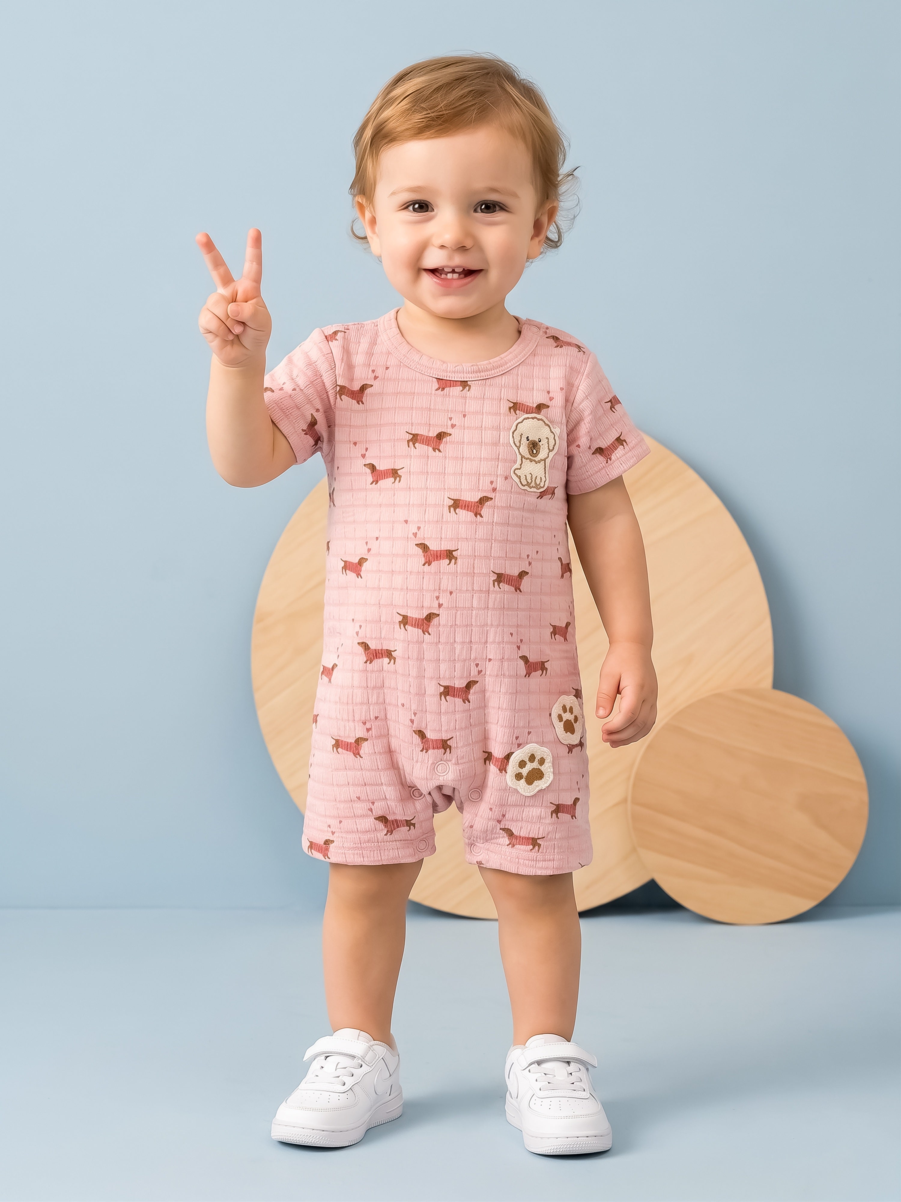 Puppy Love Embose Check Romper