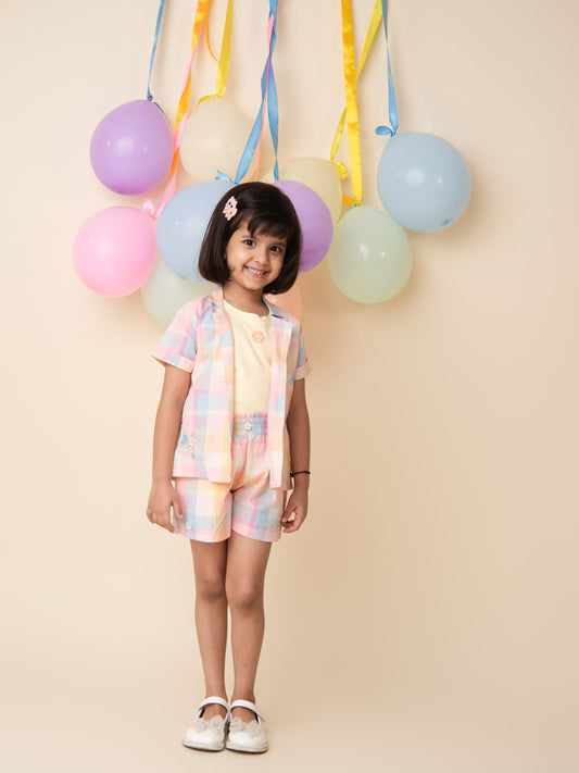 Memeko Girls Printed Shirt Collar Pure Cotton and Short with inner