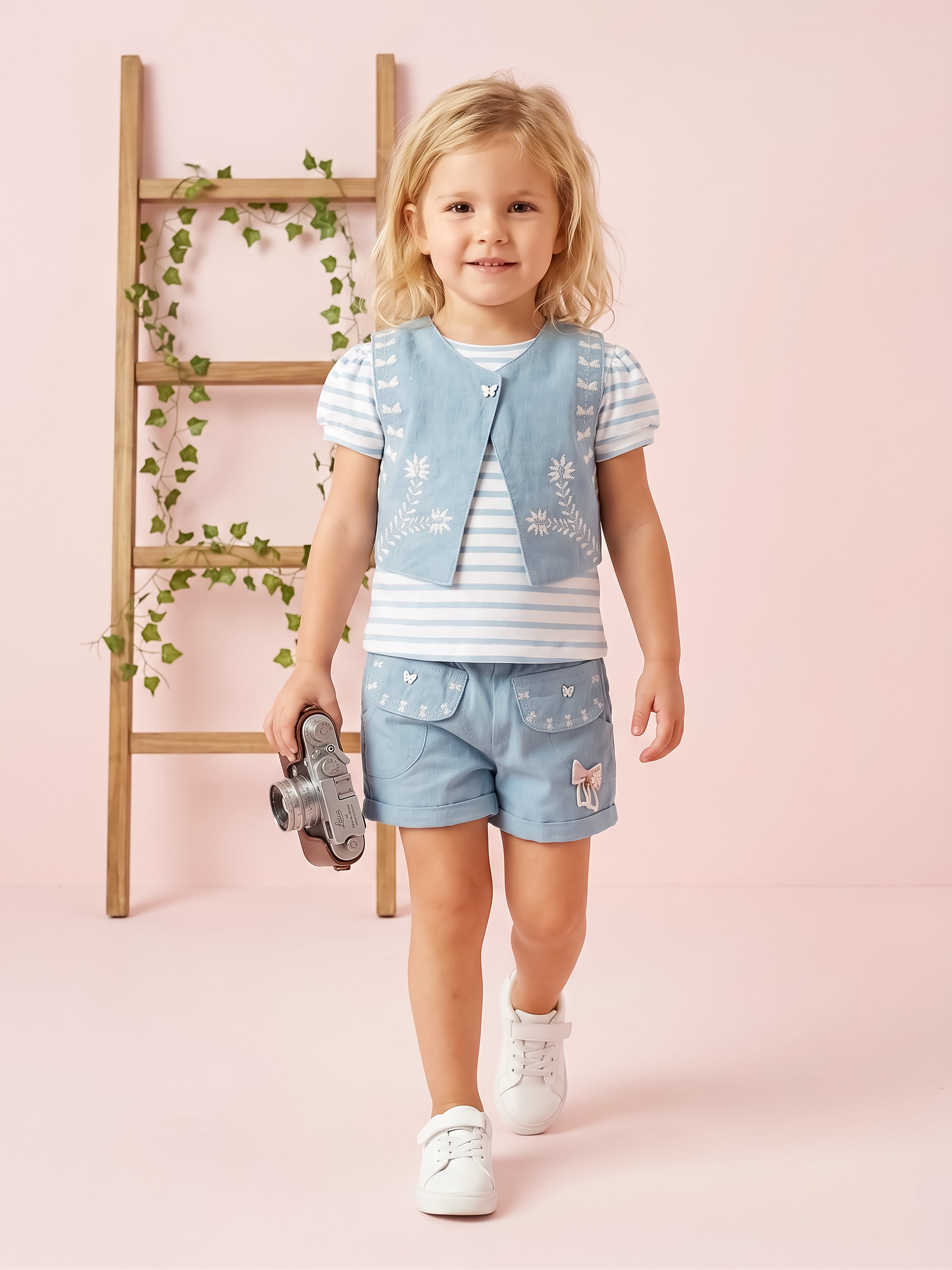 Keti Mini Girls Top, Shorts & Shrug Clothing Set