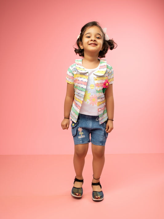 Keti Mini Girls Pure Cotton Collar Shirt With Short