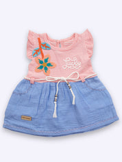 KIKO Infant Girls Striped Applique Fit & Flare Dress