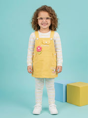 Girls Full Sleeve Top with Dungaree & Leggings Set