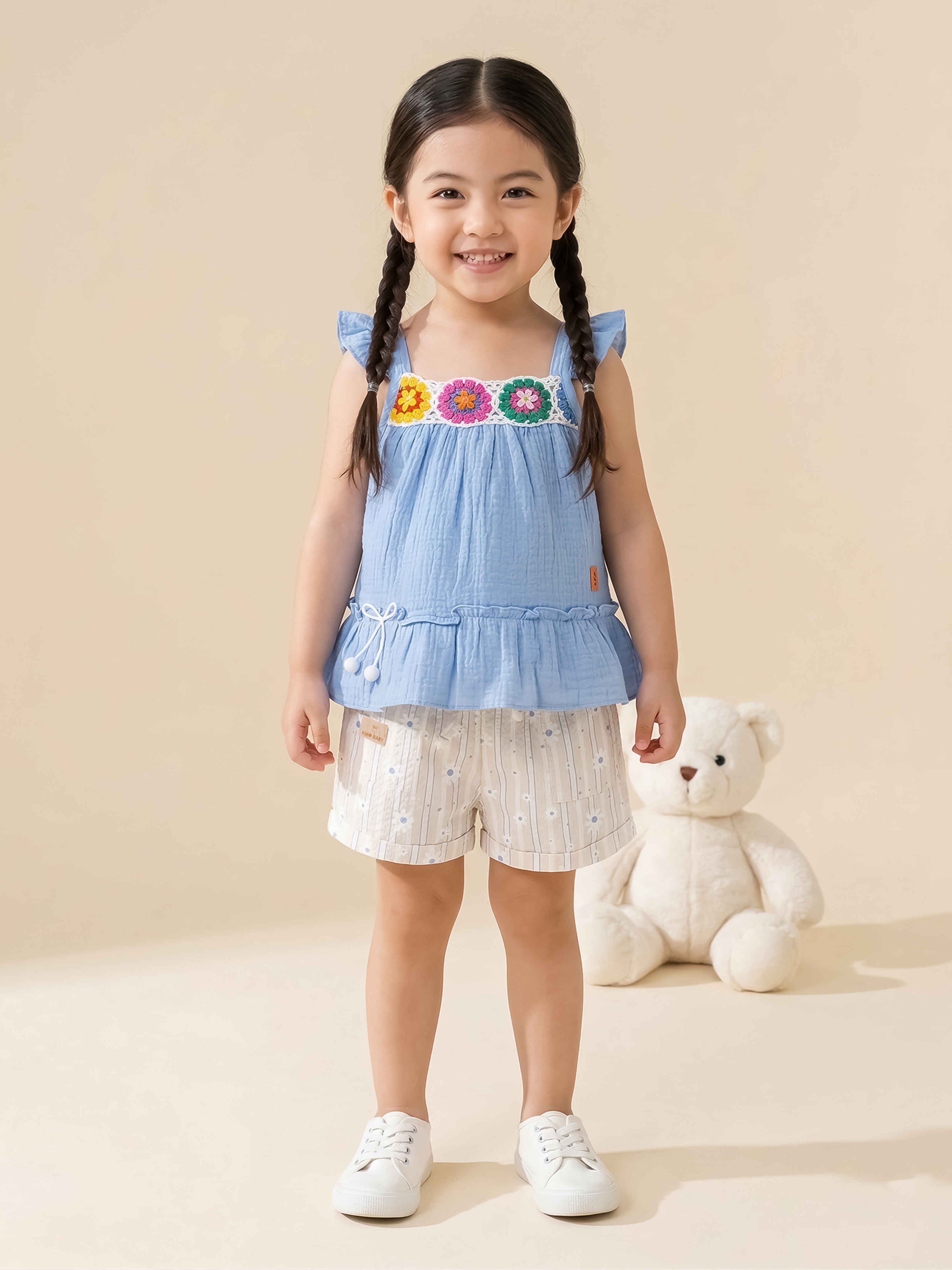 Baby Girls Cotton Top and Striped Shorts Set