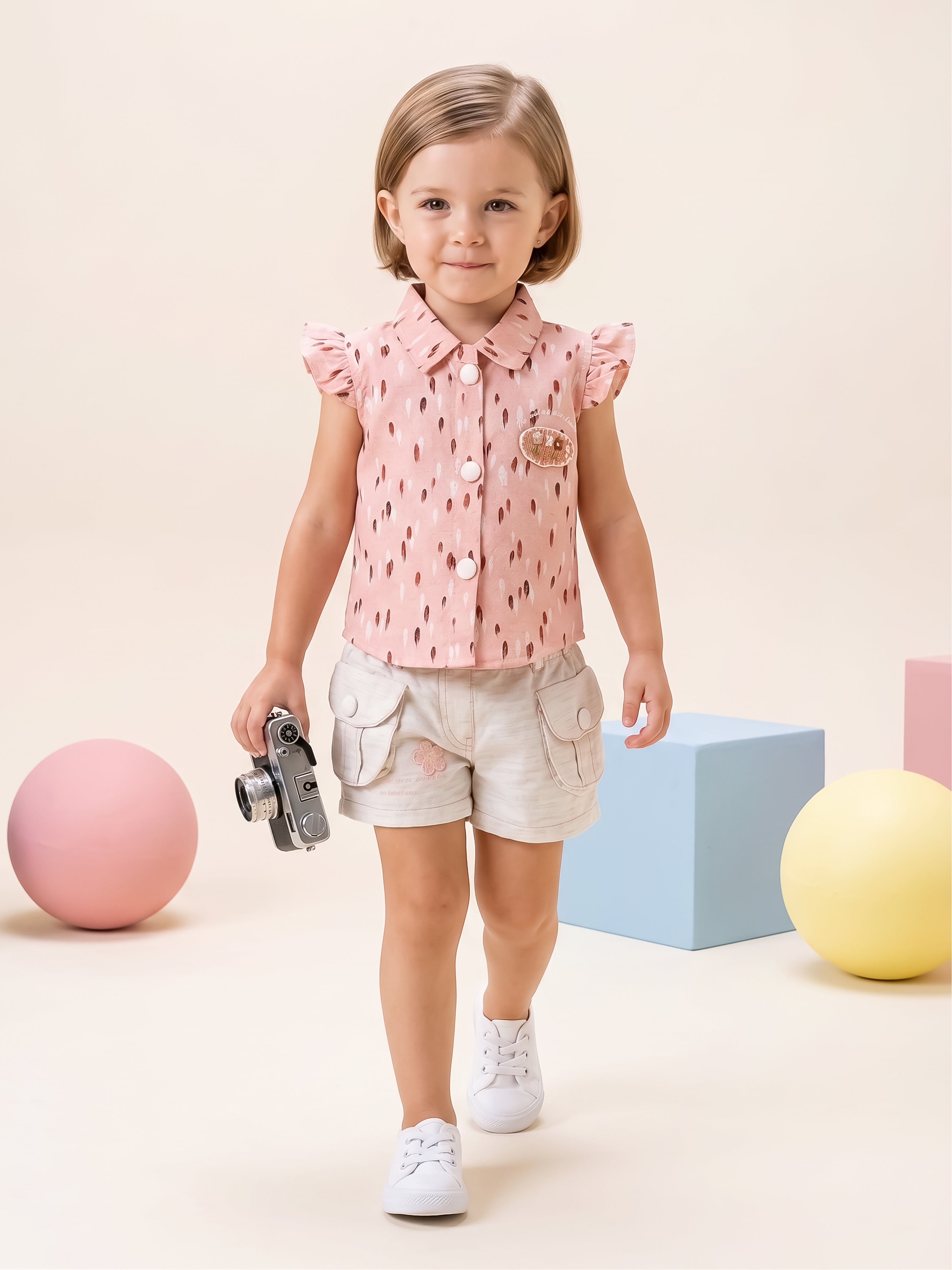 Girls Top with Pocket Shorts Clothing Set