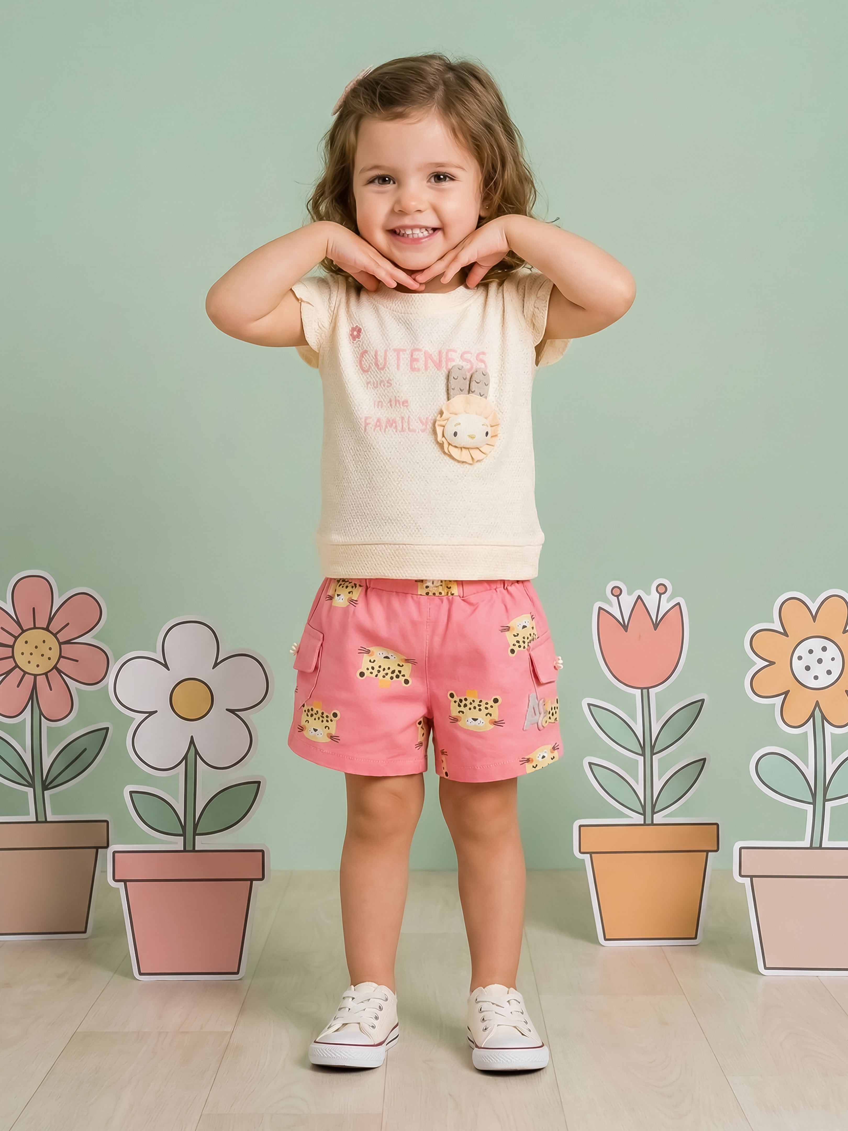 Baby Girl Cotton Top & Printed Shorts Set