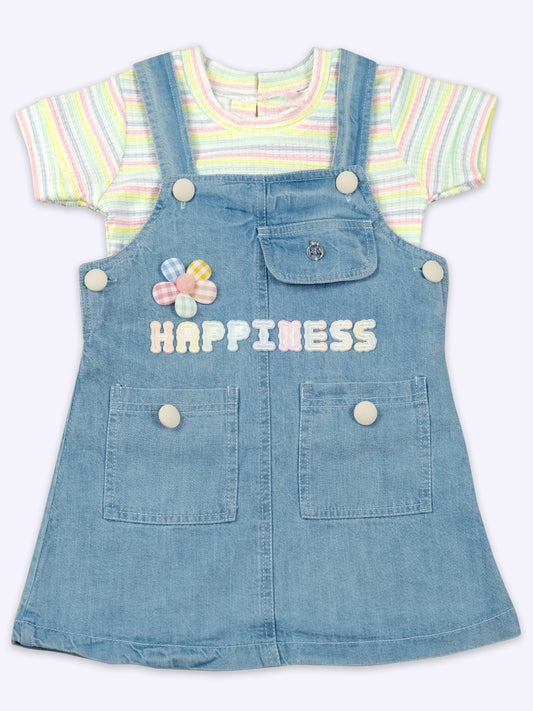 KETI MINI Girls Striped Top and Denim Dungaree