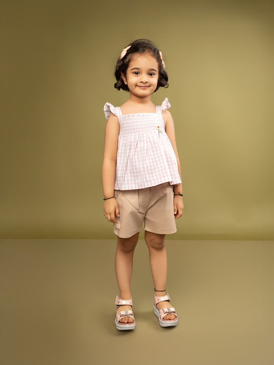 Memeko Girls Sleeveless Pure Cotton Top With Shorts