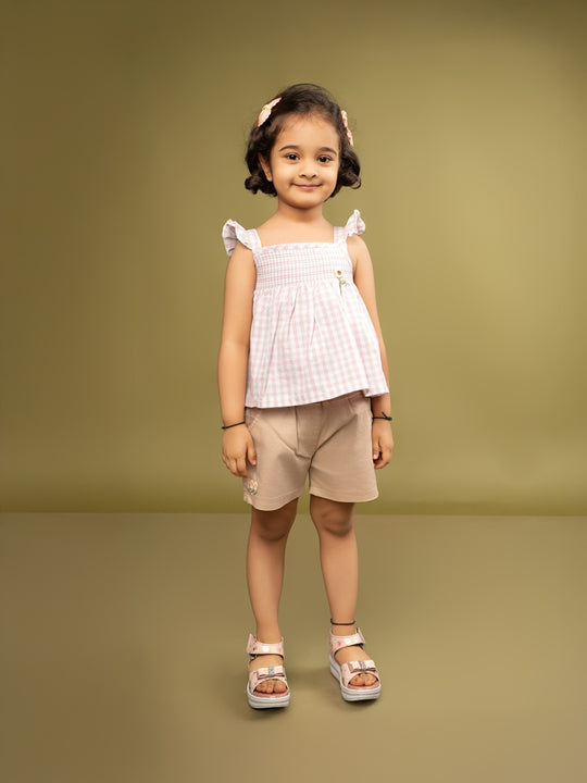 Memeko Girls Sleeveless Pure Cotton Top With Shorts