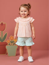 Toddler Girls Embroidered Ruffle Top and Shorts