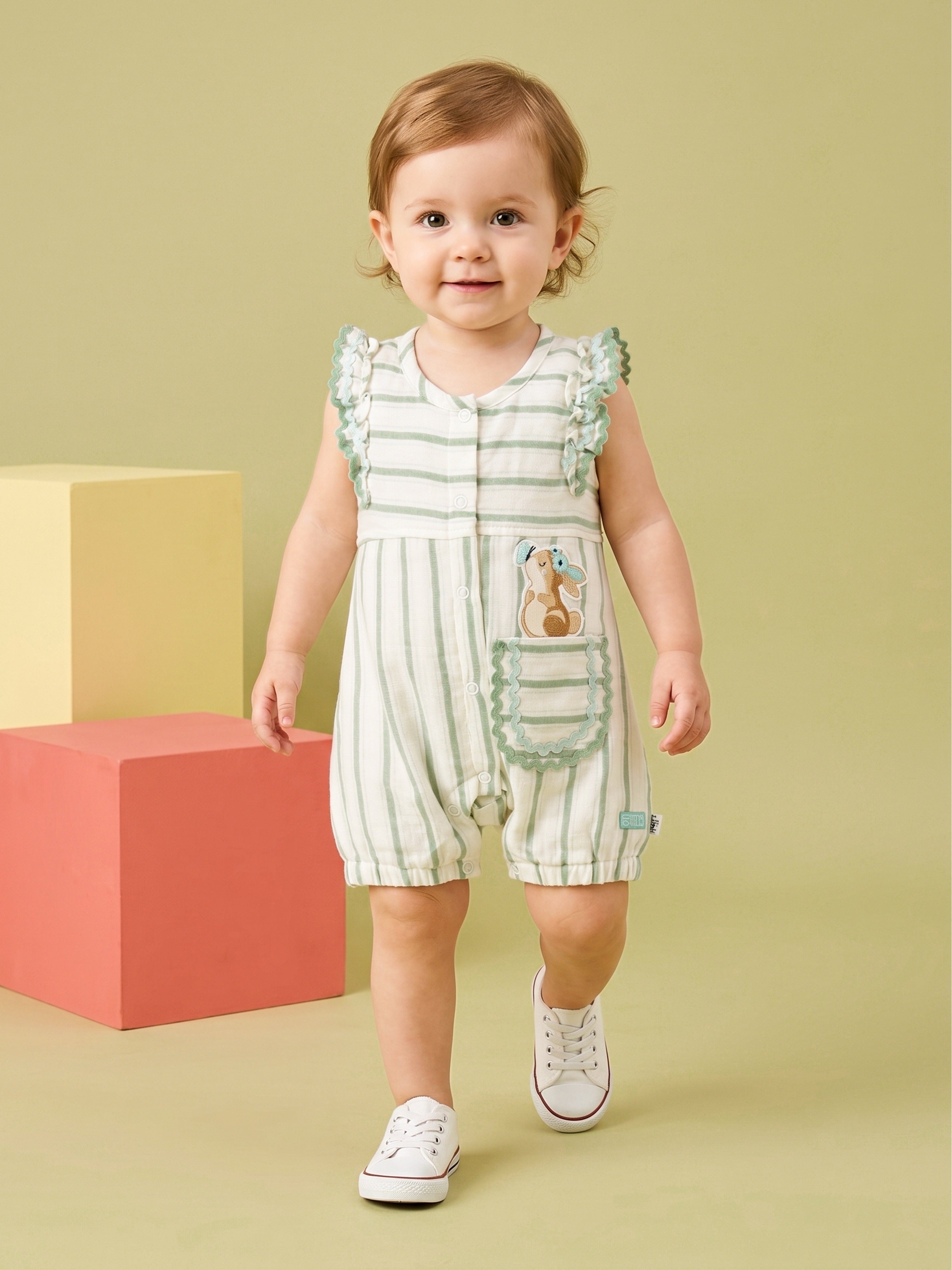 Baby Girls Striped Bunny Jumpsuit Dress