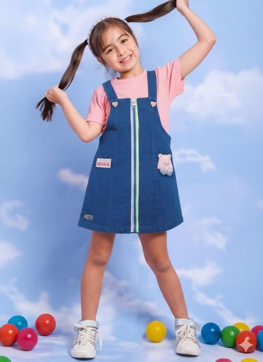 Keti Mini Denim A-line Dungaree with Basic Top